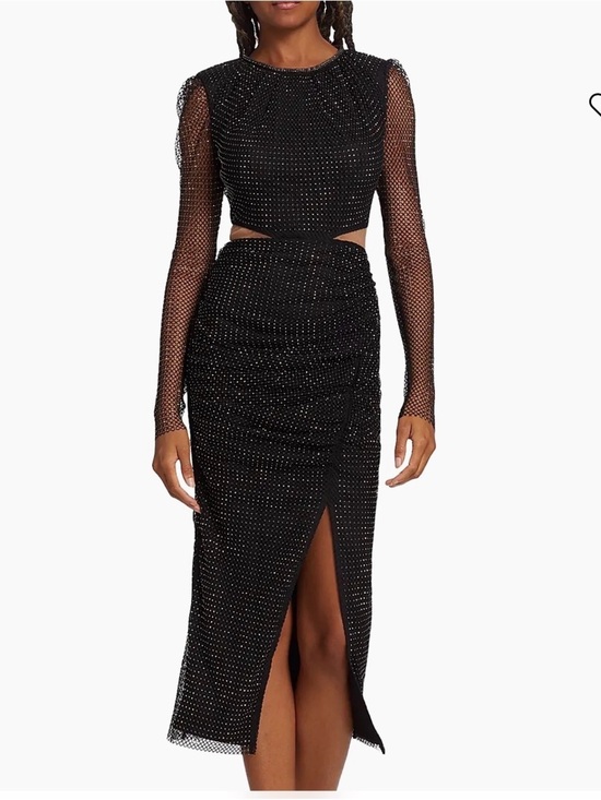 Self-Portrait Dresses & Skirts - Self-Portrait Black Beaded Mesh Long Sleeve Cutout Midi Dress